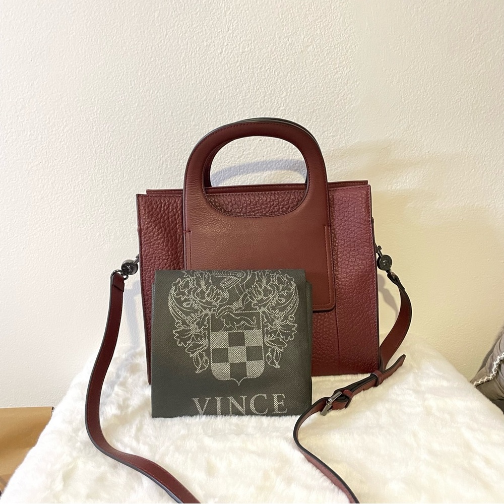 VINCE CAMUTO Beck Small Tote in color Cinnabar leather bag with crossbody strap